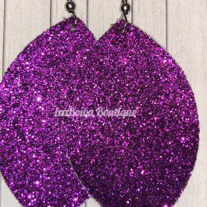 Purple Glitter Teardrop Faux Leather Earring  ER2607  Handmade NWT Boutique